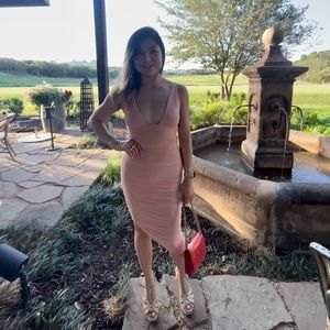 Plunge Ruched Midaxi Dress in Blush